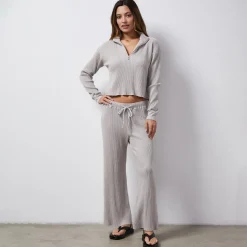 MONROW Waffle Crop Lounge Sweat STONEGREY Online